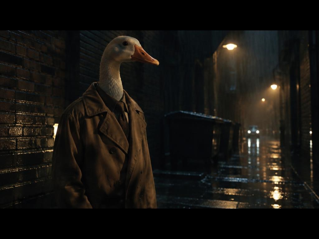 goose detective, rain, noir